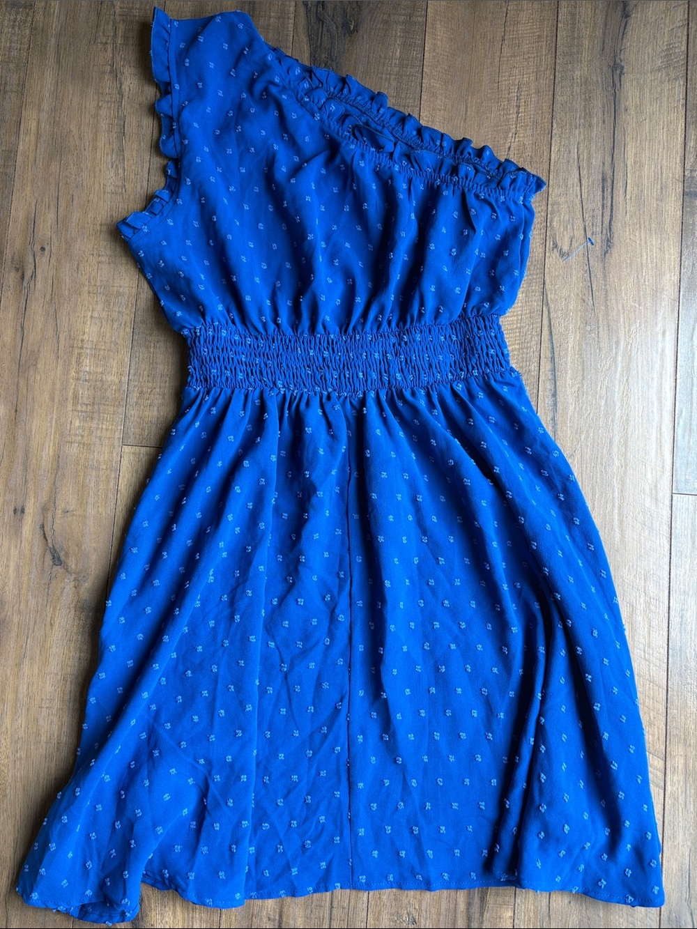 SHEIN Royal Blue One-Shoulder Smocked Waist Dress